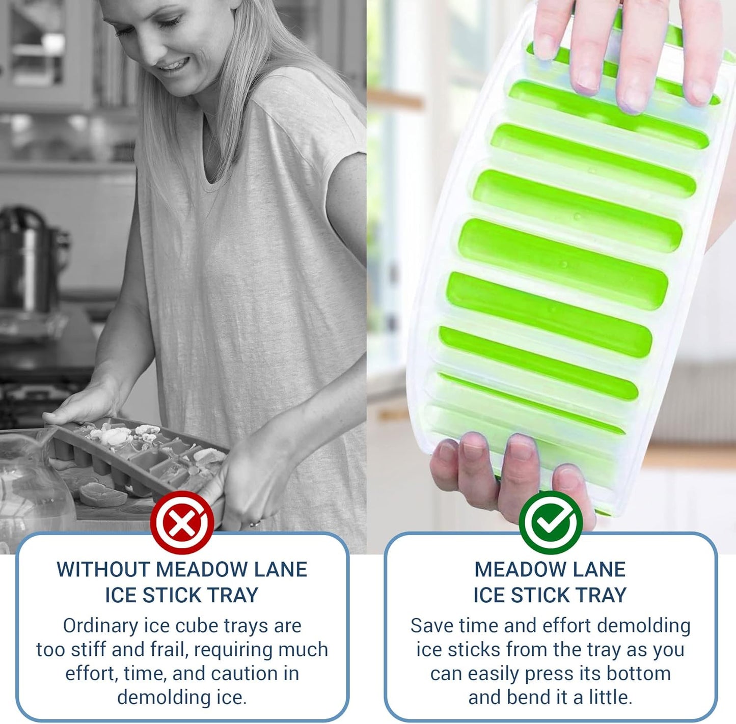 Meadow Lane Ice Stick/Cube Tray, Green 1-Tray (1-Pack, Green), Narrow and Long for Sports Bottles