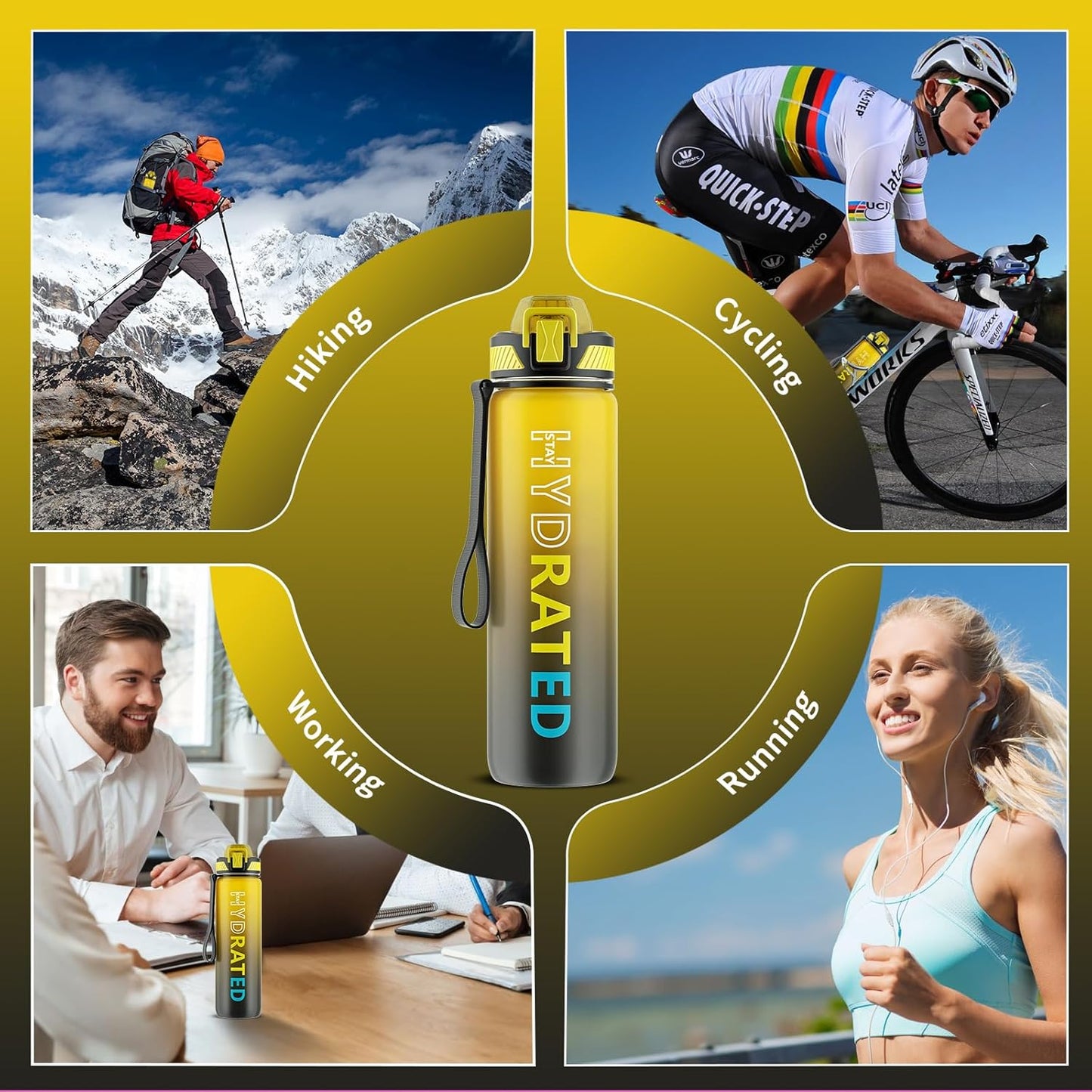 QLUR Water Bottle with Straw, 32oz Motivational Water Bottles with Time Marker to Drink, Tritan BPA Free, 1L Sports Water Bottle with Carry Strap LeakProof for Women Gym Fitness Outdoor (1 Pack)