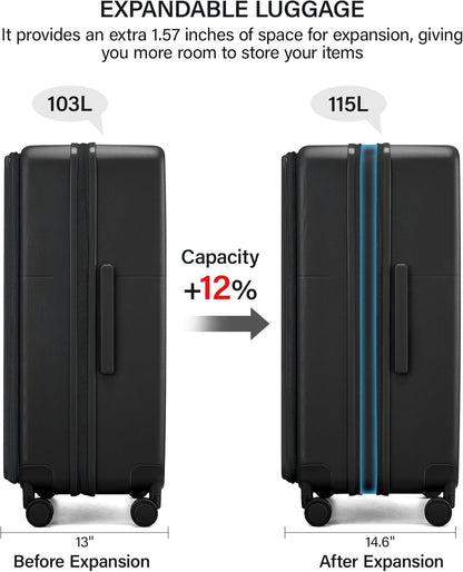 Hanke 20 Inch Expandable Carry On Luggage with Cup Holder 22x14x9 Airline Approved, Top Opening Hard Shell Suitcases with Wheels, Carry-On Travel Suitcase Trunk Luggage with Lock, Smoke White