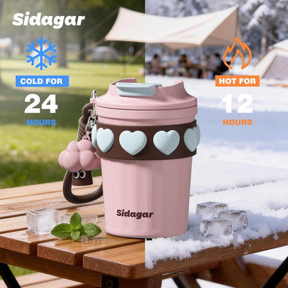SDGA+ 12 oz Travel Coffee Mug Spill Proof Leak Proof, Stainless Steel Thermal Coffee Cup with Lid, Resuable Cup for Hot and Cold, Portable Tumbler for Women, Light Pink