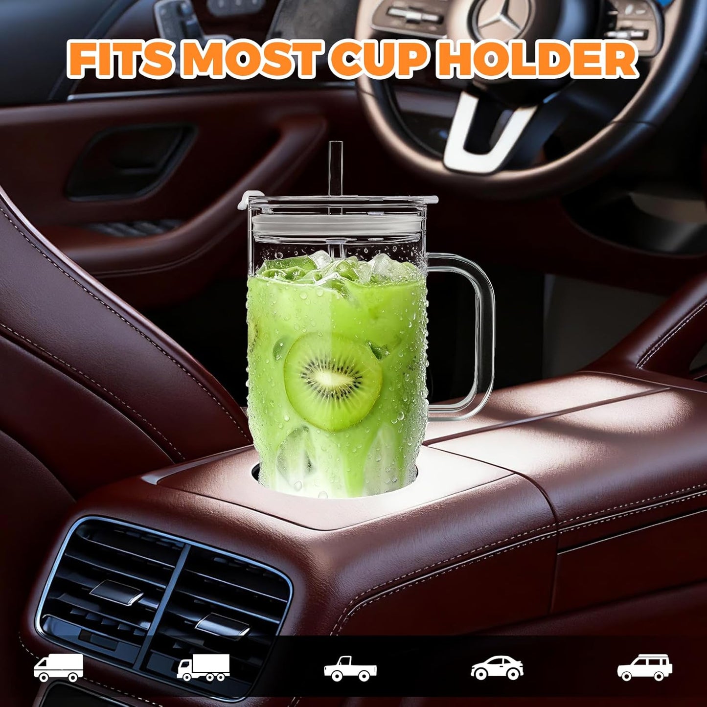 2Pack 40OZ Glass Tumbler with Handle,Glass Cup with Lid and Straw,Reusable Glass Iced Coffee Cup for Beer, Smoothies, Juice,Hot/Cold Drinks-Suitable for Birthday,Wedding