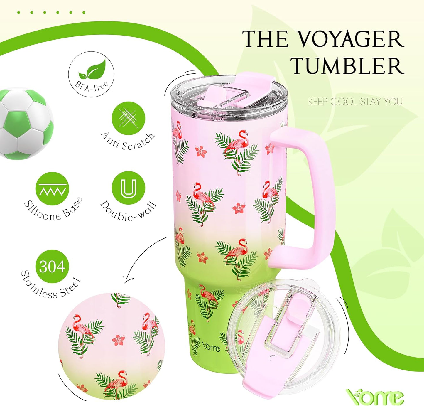 YOME 40oz Nurse Tumbler with Handle and Flip Straw | Stainless Steel Insulated Water Bottle | Keeps Drinks Cold | Dishwasher Safe | Cupholder Friendly | Gift Gym Travel Yoga