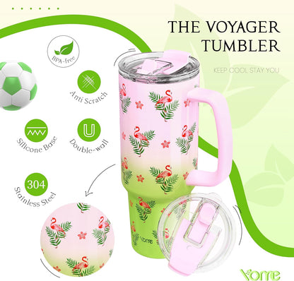 YOME 40oz Nurse Tumbler with Handle and Flip Straw | Stainless Steel Insulated Water Bottle | Keeps Drinks Cold | Dishwasher Safe | Cupholder Friendly | Gift Gym Travel Yoga