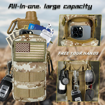 32 oz Insulated Water Bottle with Sleeve - Tactical Stainless Steel Gym Water Bottles for Men, Sports Water Bottle for Hiking Camping Outdoor with Camo Pouch
