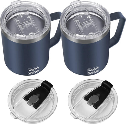 WETOWETO 14 oz Coffee Mug, Vacuum Insulated Camping Mug with Lid, Double Wall Stainless Steel Travel Tumbler Cup, Thermal Coffee Mug, Powder Coated Navy Blue