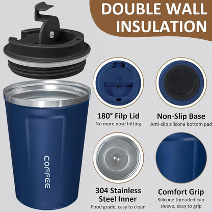 4 Pack Travel Coffee Mug 17oz Insulated Coffee Cup with Lid, Reusable Thermal Coffee Cup Stainless Steel Coffee Tumbler to Keep Hot & Cold Drinks for Car, Daily, Travel and Gifts, Multicolor