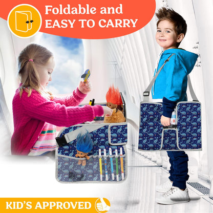 PILLANI Kids Travel Tray for Car - Car Seat Tray with Activity Sheets & Pens, Road Trip Essentials for Car & Airplane, Must Have Toddler Travel Lap Desk Accessories - Road Trip Activities for Kids