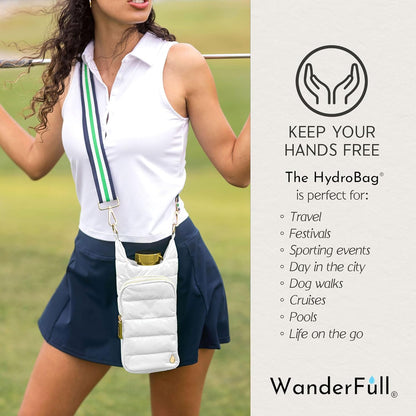 WanderFull Original HydroBag Fits Up to 32 oz Water Bottle Holder with Strap – Hands-Free Crossbody Water Bottle Carrier Bag with Phone Pocket - Colors B