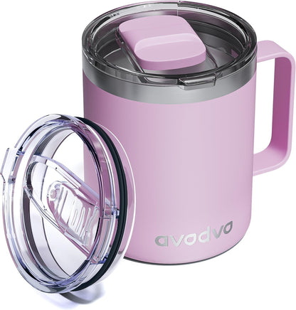 12oz Insulated Coffee Mug with Lid – Includes Two Lids, Stainless Steel Coffee Travel Mug with Handle, Double Wall Vacuum Insulated Camping Mug for Home, Office & Outdoor, Navy Blue