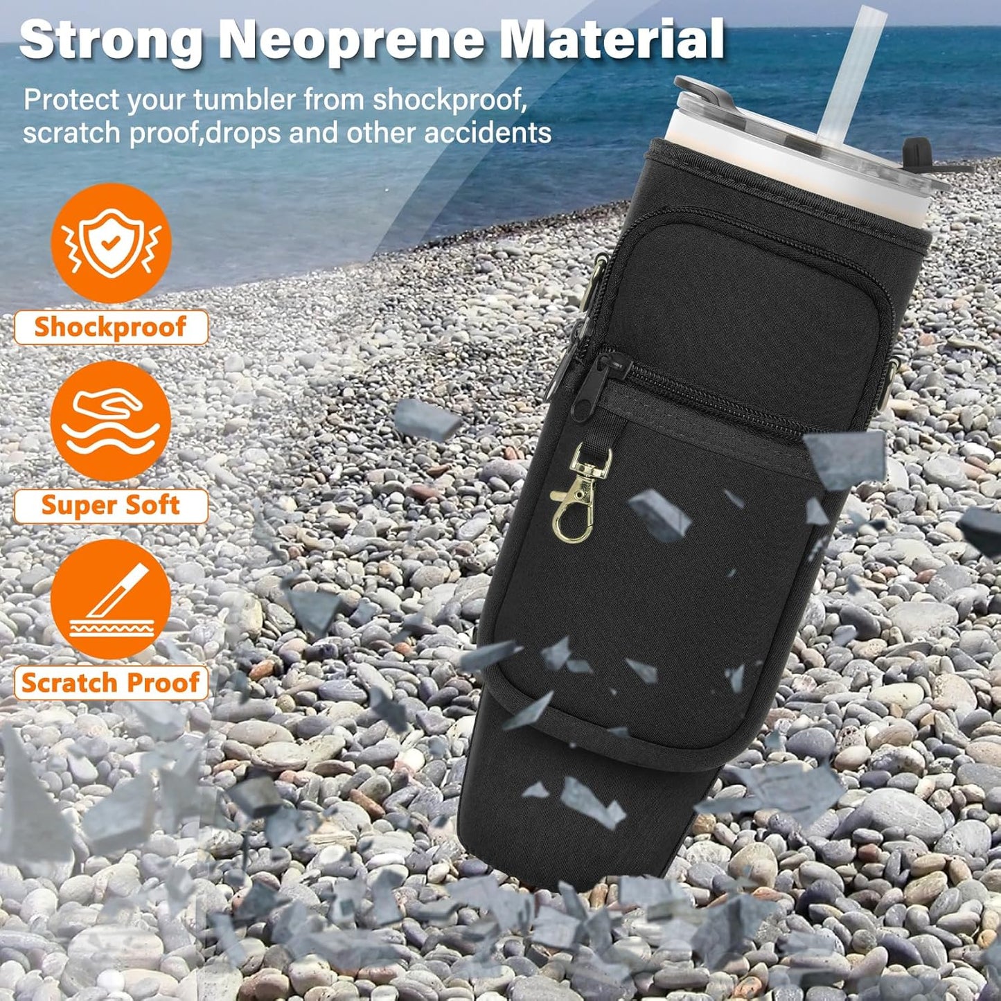 LEFOR·Z Water Bottle Carrier Bag with Phone Pocket Compatible with Stanley/Meoky 40 oz Tumbler with Handle,Water Bottle Holder Pouch with Adjustable Strap Compatible with Stanley Cup Accessories