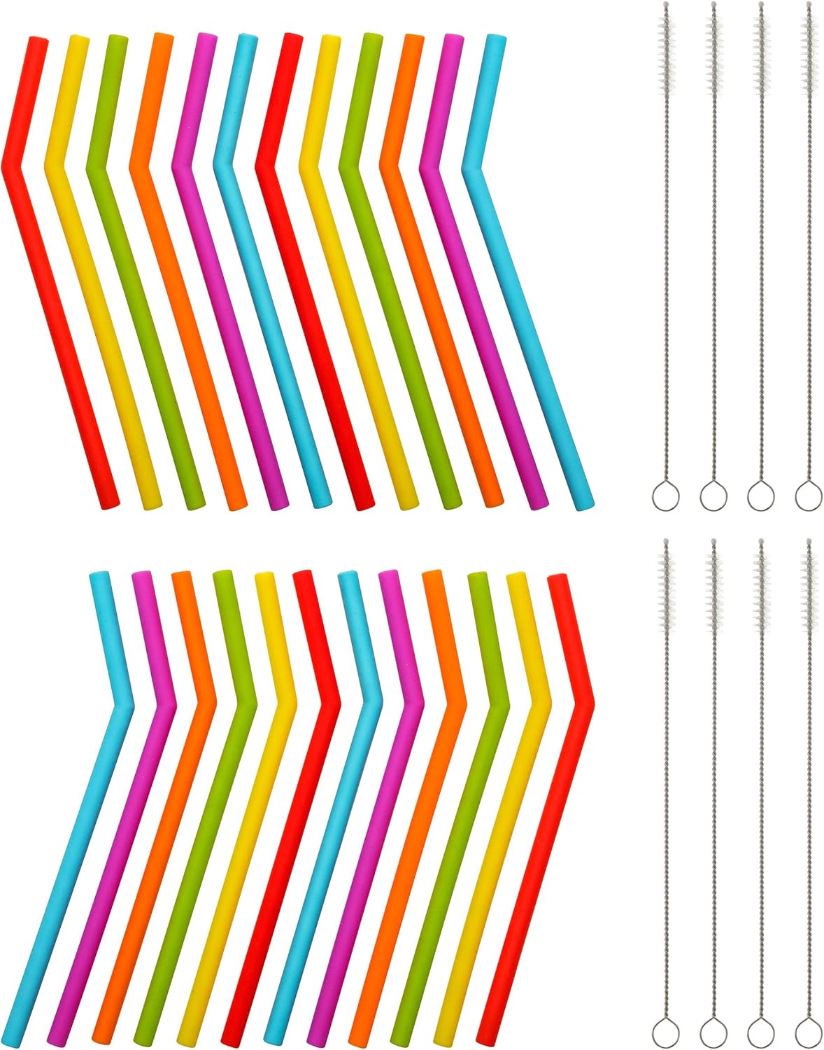 Reusable Silicone Straws for Toddlers & Kids - 12 pcs Flexible Short Drink 6.6" Straws for 6-10 oz Yeti/Rtic/Ozark Tumblers & 4 Cleaning Brushes - BPA free, Eco-friendly,no Rubber Tast