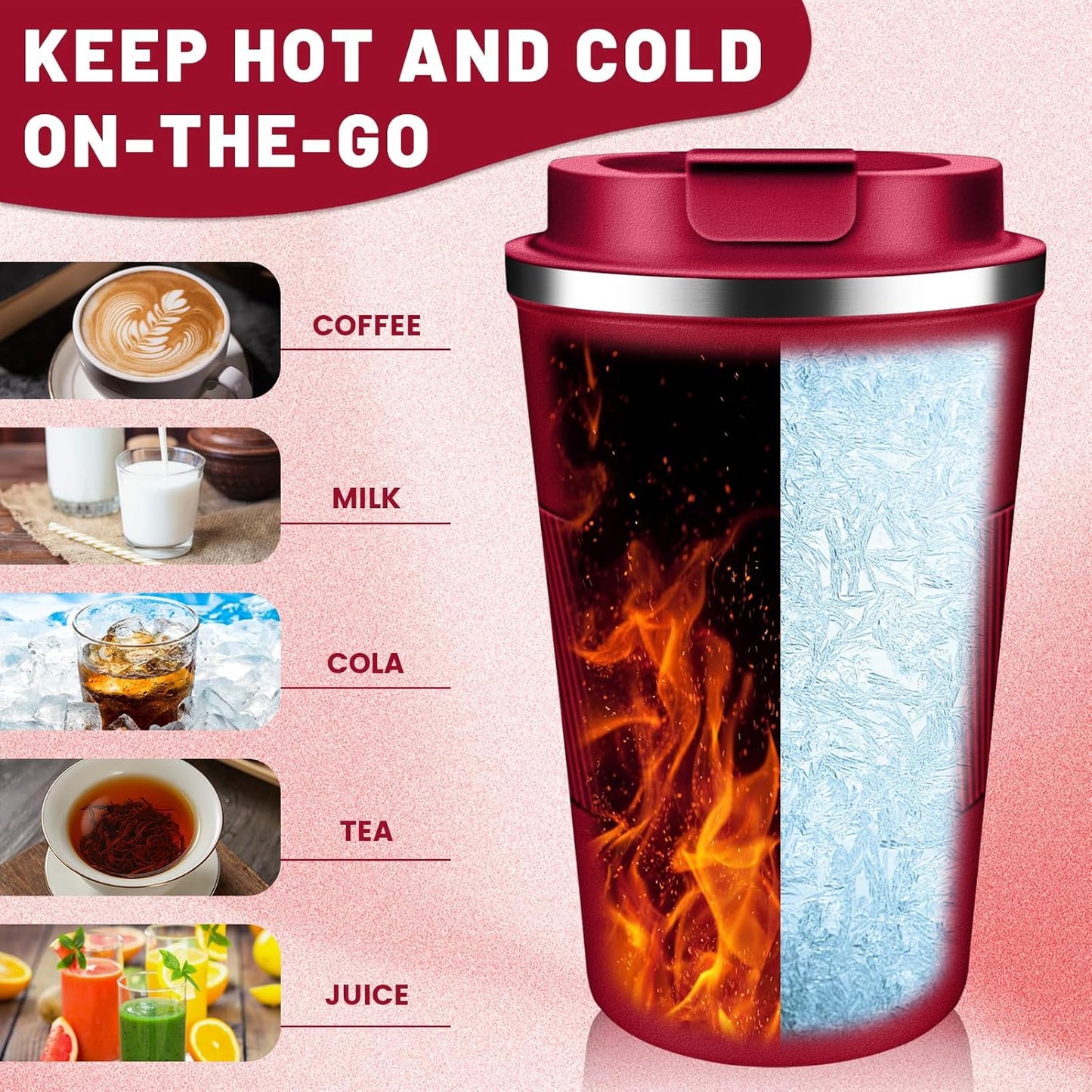 DUBUXW Insulated Coffee Tumblers with Flip Lid 12oz / 17oz, Stainless Steel Travel Coffee Mug Leak Proof, Vacuum Insulated Coffee Mug Reusable Cup, Keeps Cold and Hot for Coffee Tea