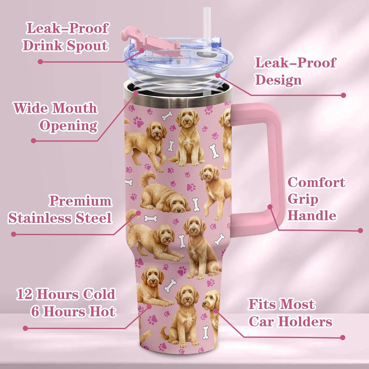 Beagle Gifts for Women Men, 40oz Stainless Steel Insulated Tumbler Travel Cup Mug, Funny and Unique Beagle Gifts for Dog Lover - Colors B