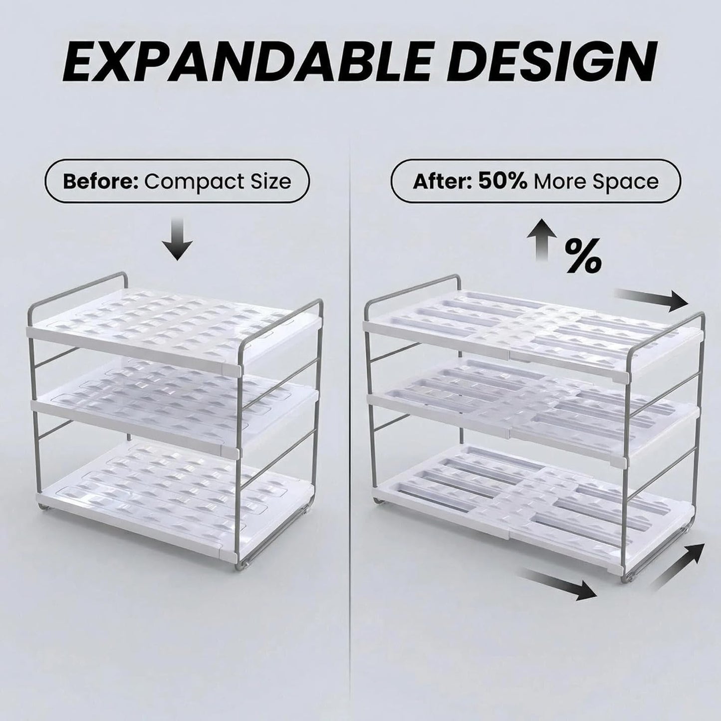 YAN & HIN Expandable Water Bottle Organizer for Cabinet, 3 Tier Tumbler Organizer, Adjustable Bottle Holder, Kitchen Pantry Storage Rack