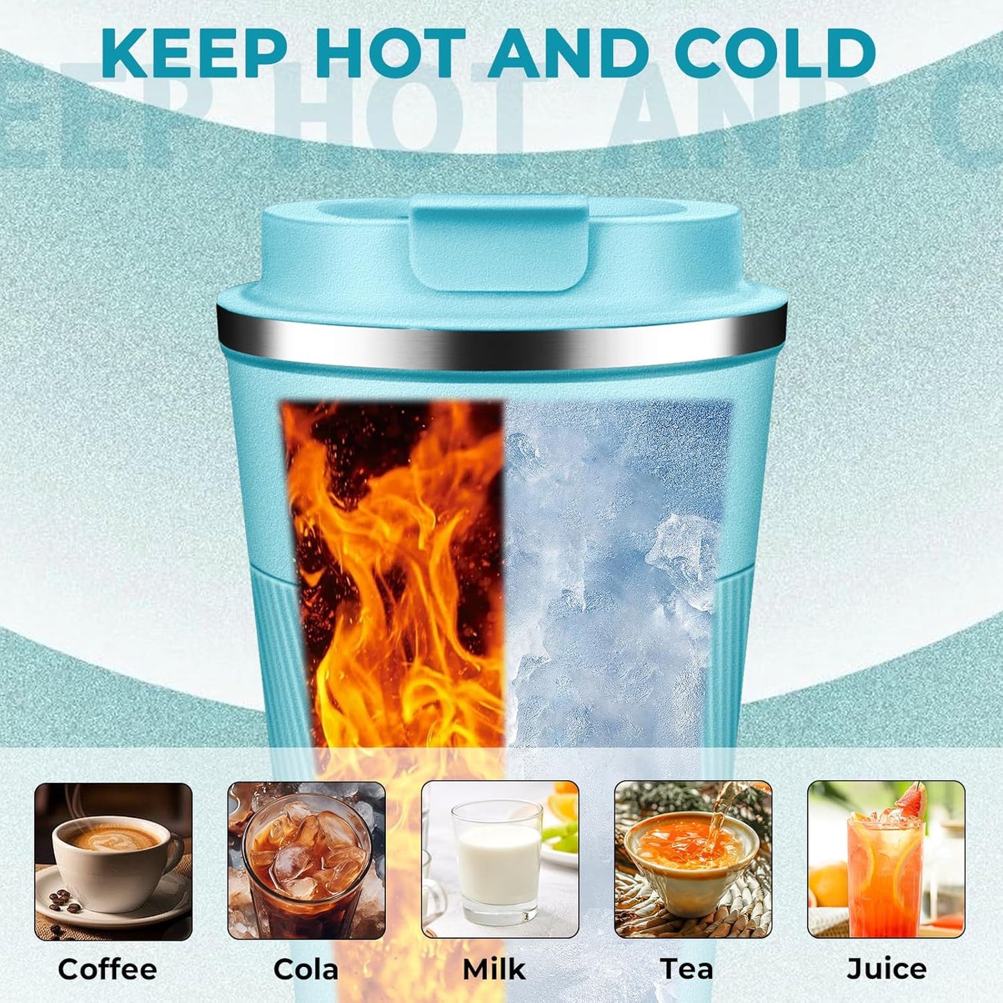 Insulated Coffee Tumbler 12 oz, Stainless Steel Coffee Mug with Lids, Travel Coffee Mug Leak Proof, Double Wall Vacuum Insulated Reusable Coffee Cup, Keep Drinks Hot and Cold (Sky Blue, 12 Ounces)