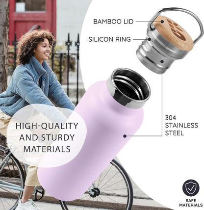 Bambaw 24 oz Stainless Steel Water Bottle, Insulated Metal Water Bottle Wide Mouth, Great for Hiking & Travel, With Handle Easy to Carry, Rust-Resistant & Durable (Aegean Blue)
