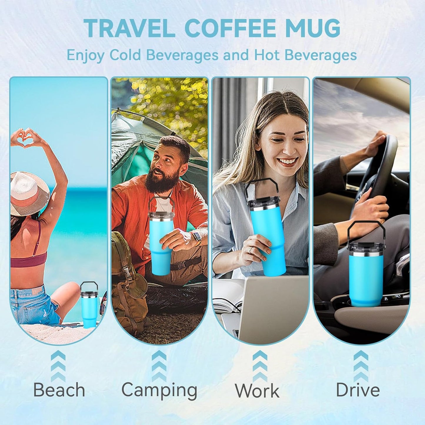 30oz Tumbler with Handle and Flip Straw Lid Double Wall Insulated Travel Coffee Mug Stainless Steel Vacuum Insulated Coffee Tumbler Cup for Hot and Cold Beverages,Leak-proof&BPA-free (30oz,Black)
