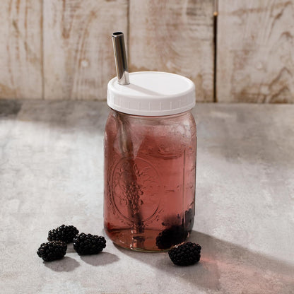 Reusable Wide Mouth Smoothie Boba Tea Cups Bubble Tea Cups with Lids and Silver Straws Mason Jars Glass Cups (2-pack, 32 oz mason jars)