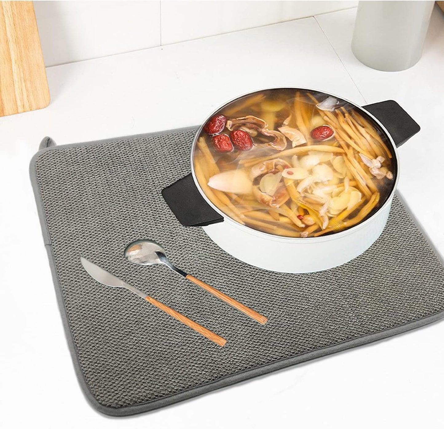 2 Pack Microfiber Dish Drying Mat,24*17 inch Absorbent Dish Drainer Kitchen Counter,Large Size Dish Drying Pad for Countertops,Sinks,Draining Racks(Gray)