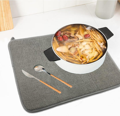 2 Pack Microfiber Dish Drying Mat,24*17 inch Absorbent Dish Drainer Kitchen Counter,Large Size Dish Drying Pad for Countertops,Sinks,Draining Racks(Gray)