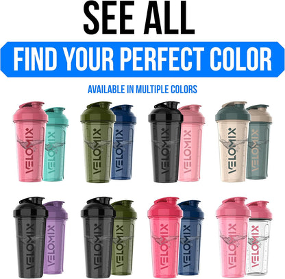 VELOMIX -2 Pack- 28 oz Protein Shaker Bottles for Protein Mixes - 2x Wire Whisk | Leak Proof Shaker Cups for Protein Shakes | Protein Shaker Bottle Pack (Black/Transparent)
