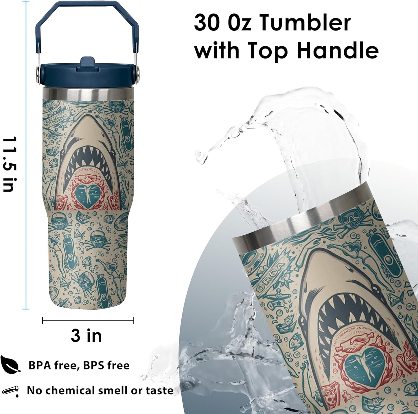 30 oz Peacock Blue Flip Straw Tumbler with Top Handle for Peacock Blue Lover Resuable Vacuum Insulated Flip Top Water bottle for Home Office Car