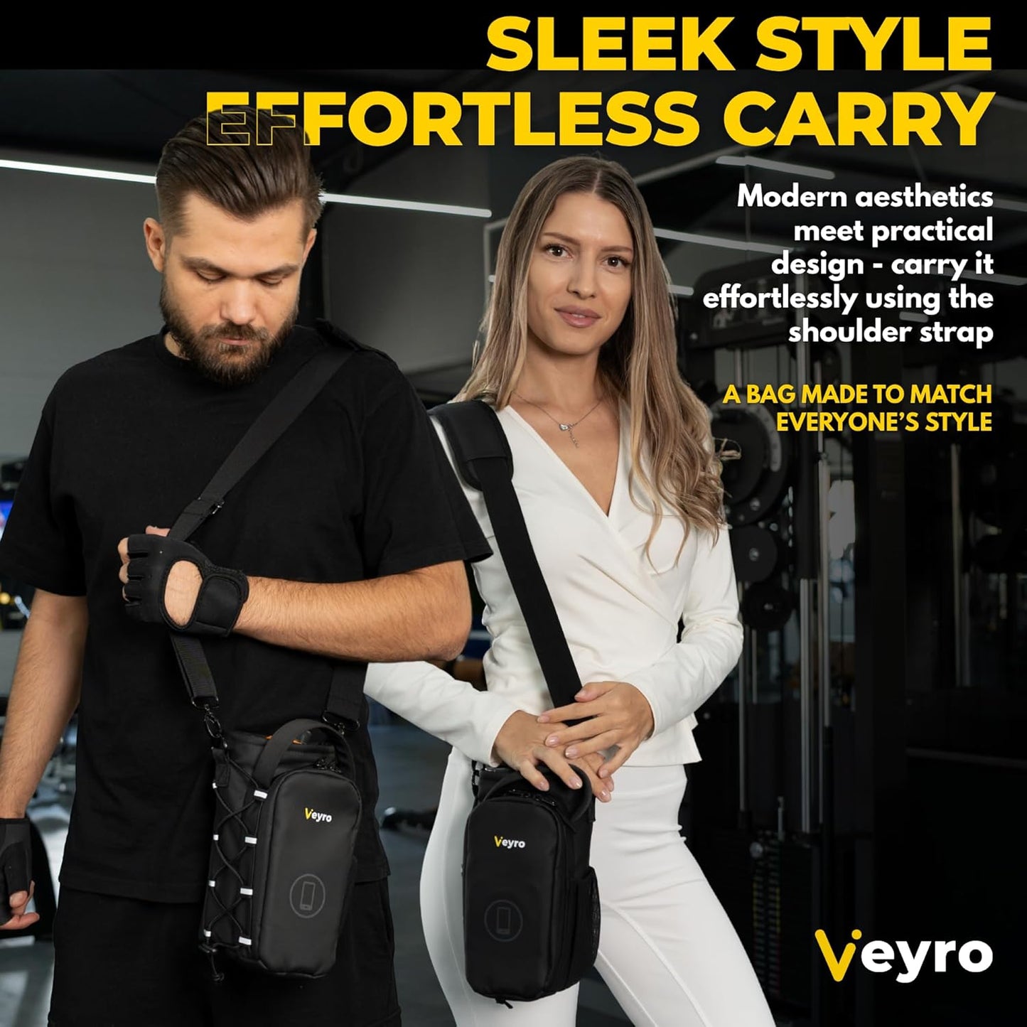 Veyro Magnetic Gym Bag with strong Magnetic Phone Holder - Gym water bottle bag holder for men and women - Compact Gym Crossbody Pouch - Compact Crossbody Pouch (Black)