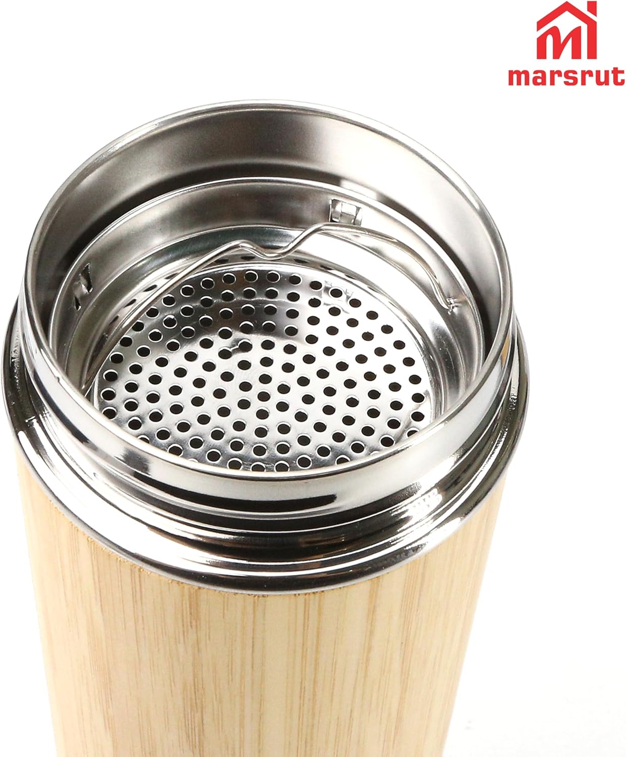 Bamboo Tea Infuser, Insulated Water Bottle, 17oz Reusable Travel Mug, Leak Proof Tumbler, Double-walled Stainless Steel Cup with Lid Keeps Hot & Cold Drinks Beverages, for Loose Tea, Coffee, Gift Set