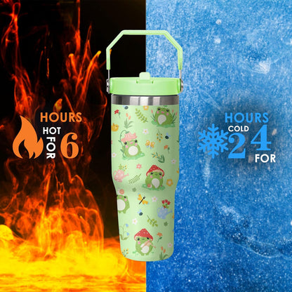 30 oz Peacock Blue Flip Straw Tumbler with Top Handle for Peacock Blue Lover Resuable Vacuum Insulated Flip Top Water bottle for Home Office Car