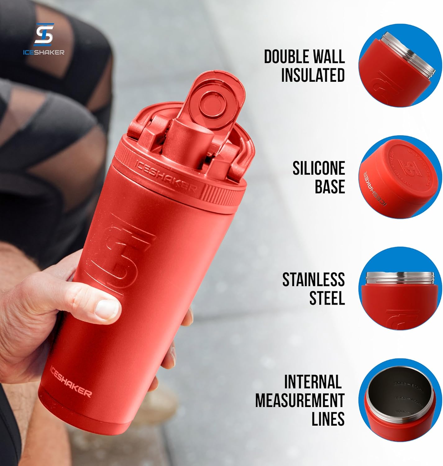 Ice Shaker Insulated Stainless Steel Shaker Bottle | 26oz, Black | Cold for 30+ Hours | Insulated Cup with Twist-on Agitator | Odor-Free Bottle for Protein Shakes, Water, Smoothies, Cocktails