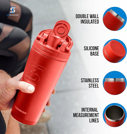 Ice Shaker Insulated Stainless Steel Shaker Bottle | 26oz, Black | Cold for 30+ Hours | Insulated Cup with Twist-on Agitator | Odor-Free Bottle for Protein Shakes, Water, Smoothies, Cocktails