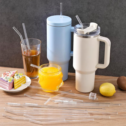 [22 Pcs] Reusable Glass Straws Shatter Resistant - Size 12"x8mm,9"x8mm,6"x8mm Including 9 Straight and 9 Bent Clear Glass Straws with 4 Cleaning Brush for 20 30 40 oz Tumblers,Cocktail,Coffee,Juice