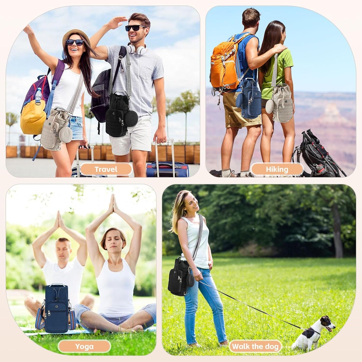 Water Bottle Carrier Bag with Strap, Sling Bag for Walking, Hiking, Cycling, Black, 40 Ounces