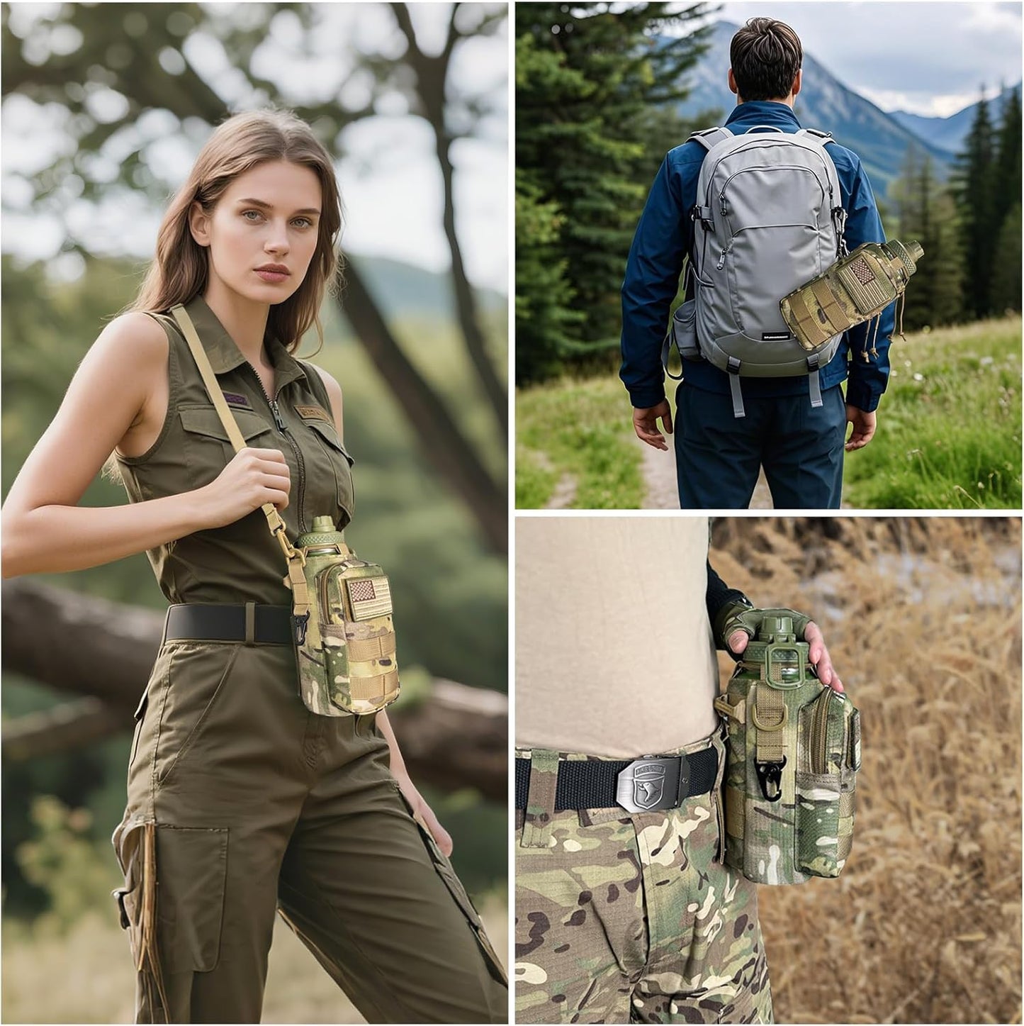 Water Bottle Holder with Strap - Tactical Insulated Water Bottle Sleeve with MOLLE System Water Bottle Cover Cross-Body Pouch for Walking Hiking Camping Gym 32oz&40oz