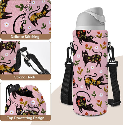 RICHEN Neoprene Water Bottle Carrier Bag with Adjustable Shoulder Strap,Insulated Water Bottle Cover for Stainless Steel/Glass/Plastic Bottles