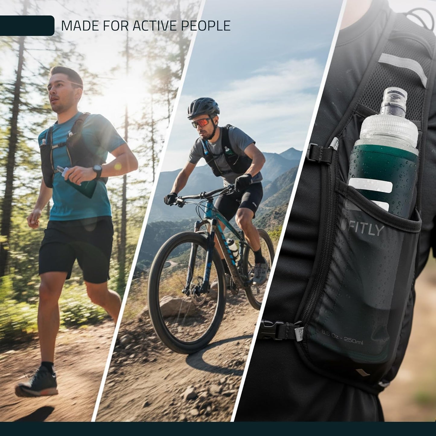 FITLY Soft Flask - Shrink As You Drink Soft Water Bottle for Hydration Pack - Folding Water Bottle Ideal for Running, Hiking, Cycling, Climbing & Rigorous Activity