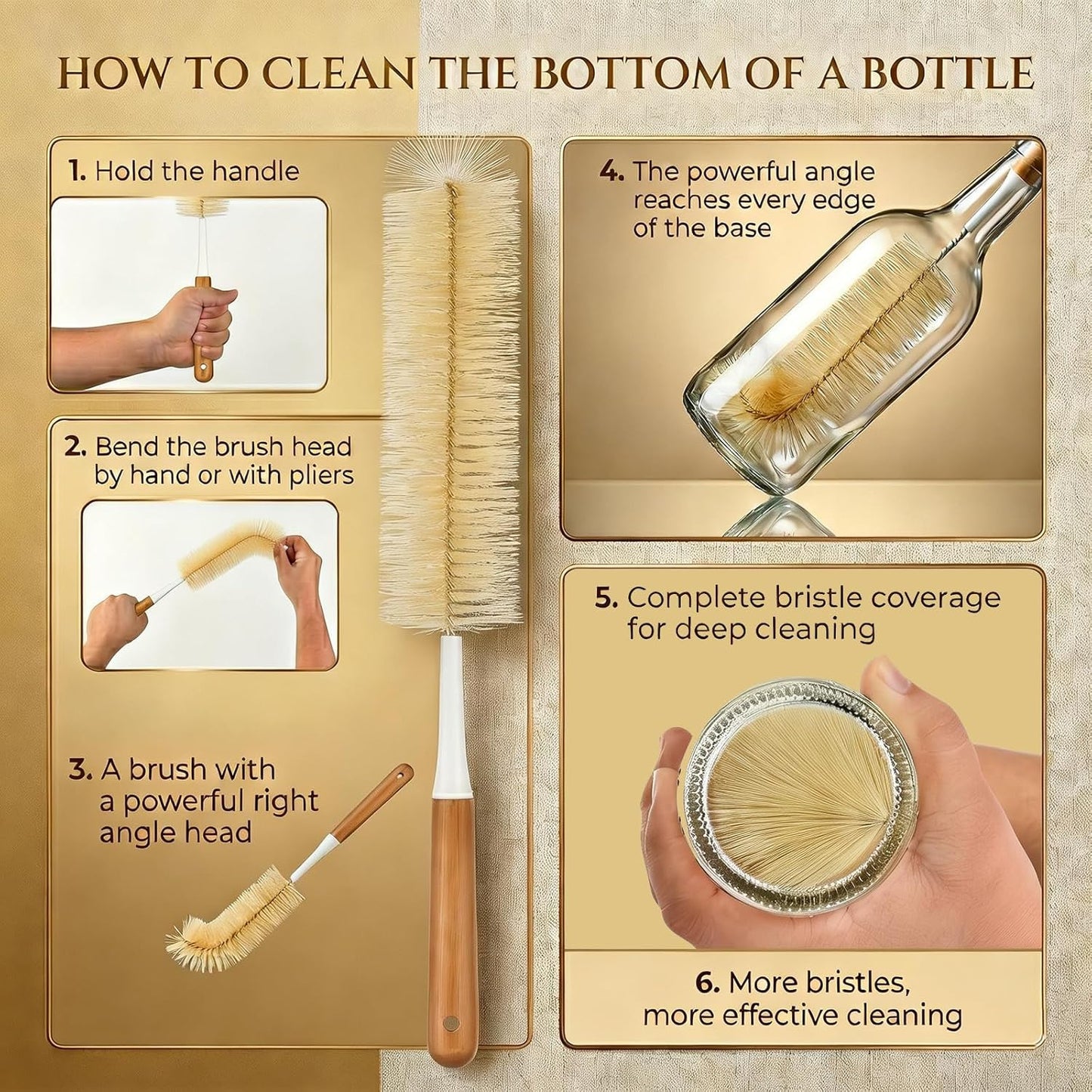 ALINK Extra Large Long Bottle Brush Set - 16" / 15" Long Bamboo Handle Bottle Cleaner for Narrow Neck Beer Wine Bottles, Decanter, Tumblers, Thermos, Jugs with Straw Brush, Kettle Spout/Lid Brush