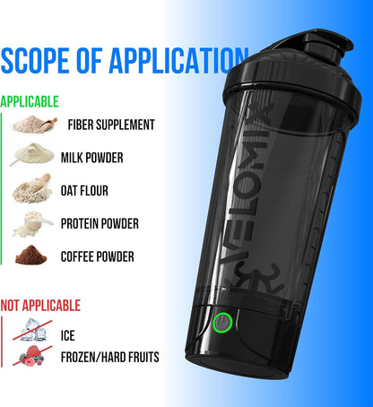 VELOMIX Electric Protein Shaker Bottle - 24 oz | USB-C Rechargeable | Leak Proof Shaker Cups for Protein Shakes | Portable Blender for Shakes and Smoothies (Electric-Transparent)