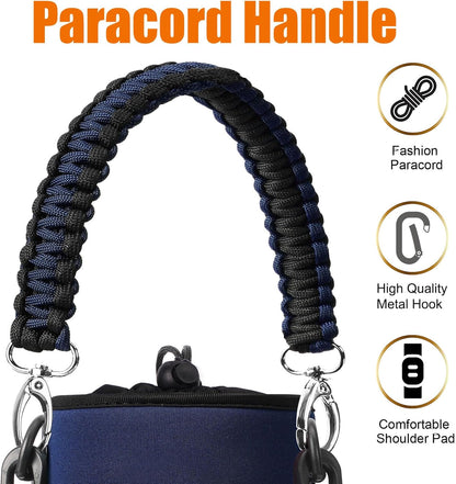 AceTreker 32/40/64/128 oz Neoprene Insulated Water Bottle Carrier Bag, Sling Bag Sleeve Pouch Holder with Strap & Paracord Handle and 2 Pocket for Travelling, Hiking, Camping
