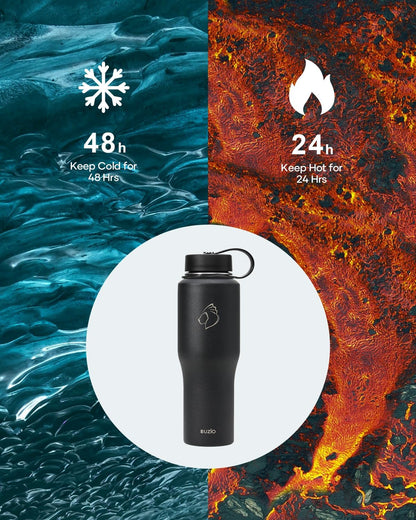 BUZIO 40oz Insulated Water Bottle Fits in Any Car Cup Holders, 40oz Vacuum Insulated Tumbler with Lids and Straw for Water, Travel Mug Cupholder Friendly, Leakproof Keep Cold & Hot, Indigo Crush