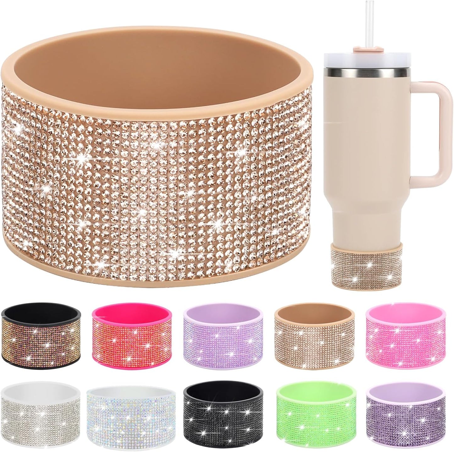 Rhinestone Silicone Boot for 40oz 30oz Stanley Quencher, Anti-Slip Silicone Protector for Qunercher Pro Tour Flip 40oz 30oz, Cup Accessories for 2.75-2.95 inch Trapezoidal Cylinder Base