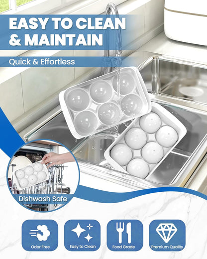Large Ice Cube Tray for Freezer - 2 Pack Stackable Round Ice Cube Molds Set, Easy to Fill & Release with Storage Bin and Tongs for Kitchen, Party, Cocktail & Coffee, Gifts for Whiskey Lover (1.93In)