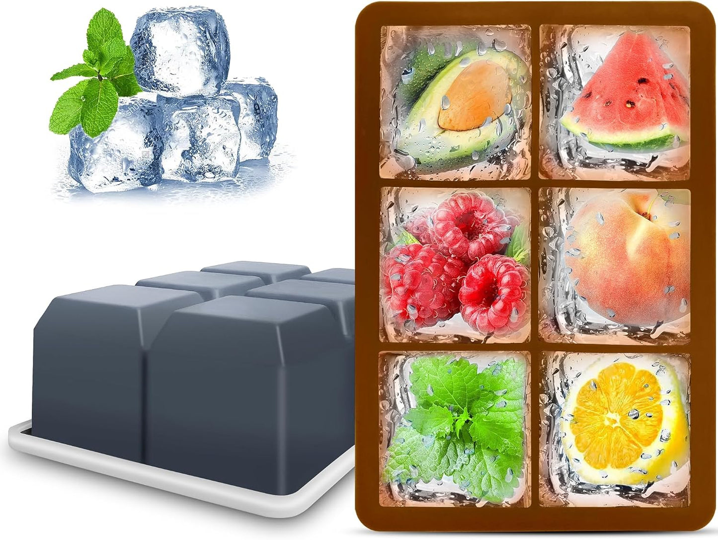 Excnorm Silicone Ice Cube Trays 3 Pack - Large Size Silicone Ice Cube Molds with Leak Proof Removable Lid Square Ice Cube Tray And BPA Free for Cocktail,Whiskey, Stackable Flexible Ice