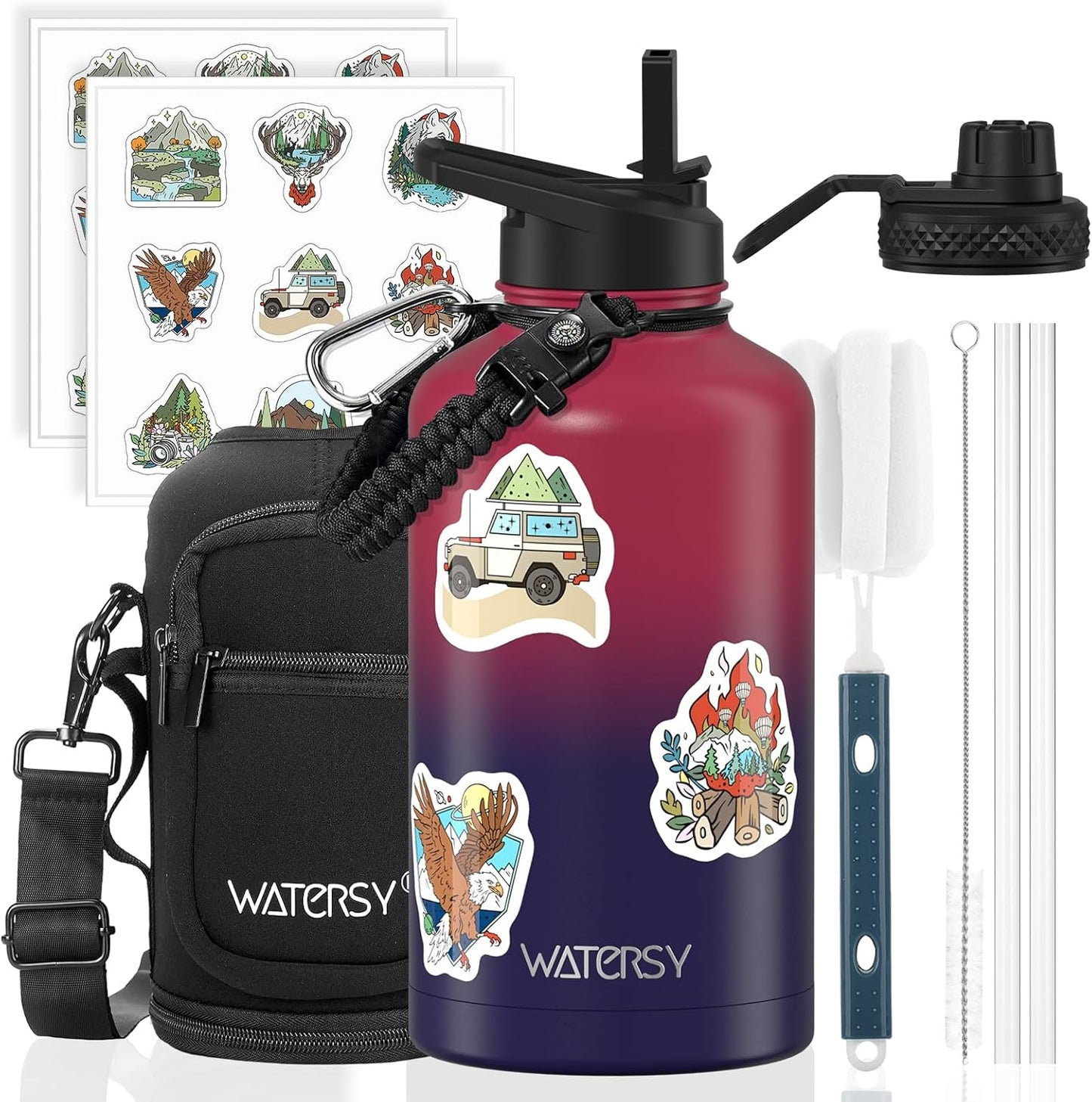 40oz Insulated Water Bottle (Cold for 48 Hrs),BPA Free&Leak Proof,Stainless Steel Water Flask,Water Jug with Straw Spout Lids for Gym,Hiking,Travel,Black Blue