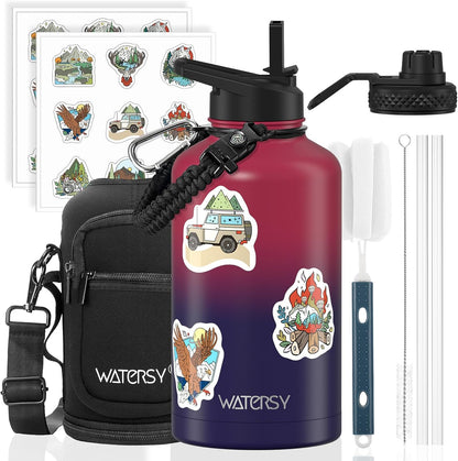 40oz Insulated Water Bottle (Cold for 48 Hrs),BPA Free&Leak Proof,Stainless Steel Water Flask,Water Jug with Straw Spout Lids for Gym,Hiking,Travel,Black Blue