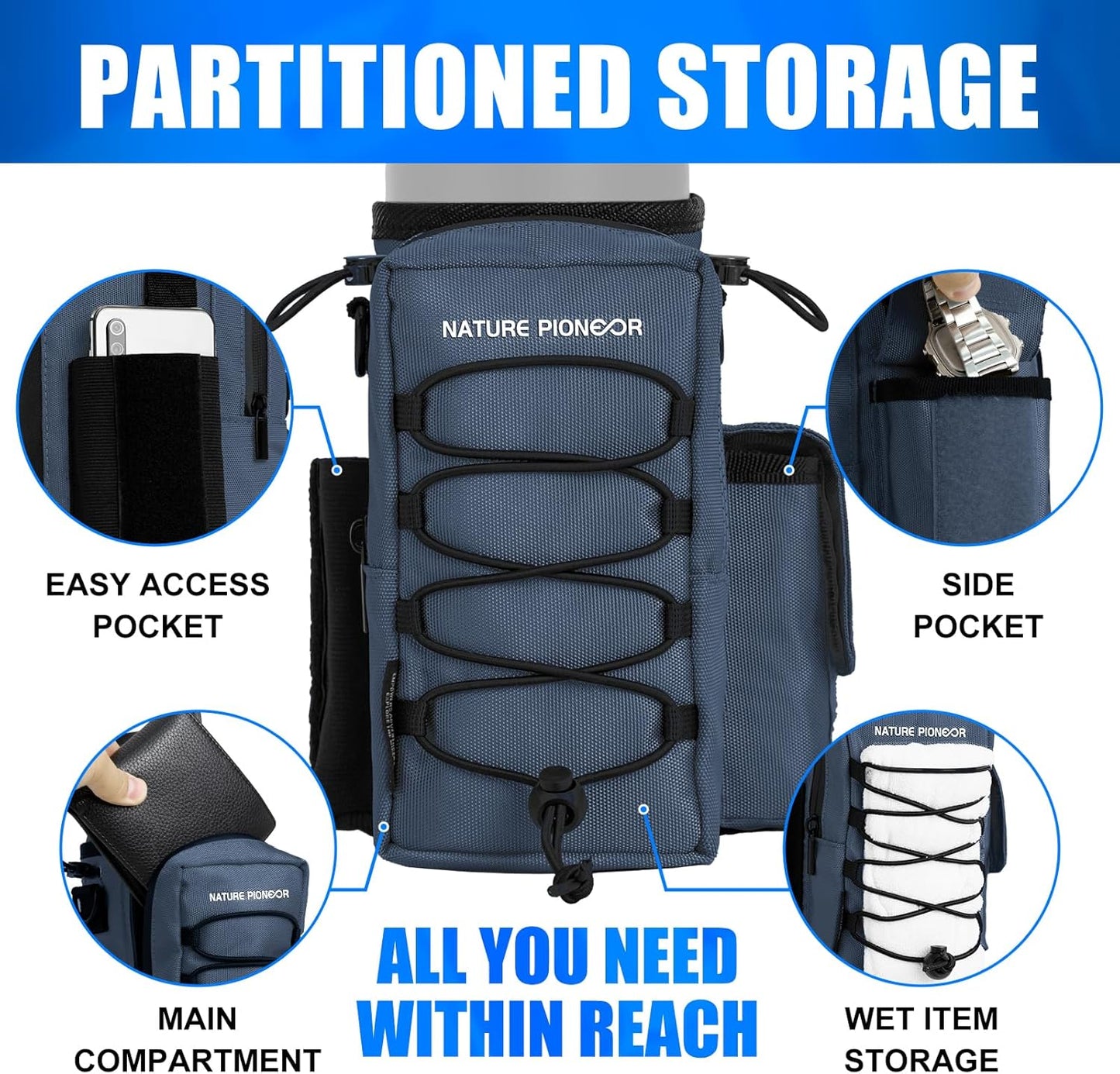NATURE PIONEOR Magnetic Gym Bag for Men and Women - Magnet Water Bottle Holder Sling Carrier with Crossbody Shoulder Strap,Gym Accessories Pouch,Phone Pockets for Sports,Walking,Travel,Workout