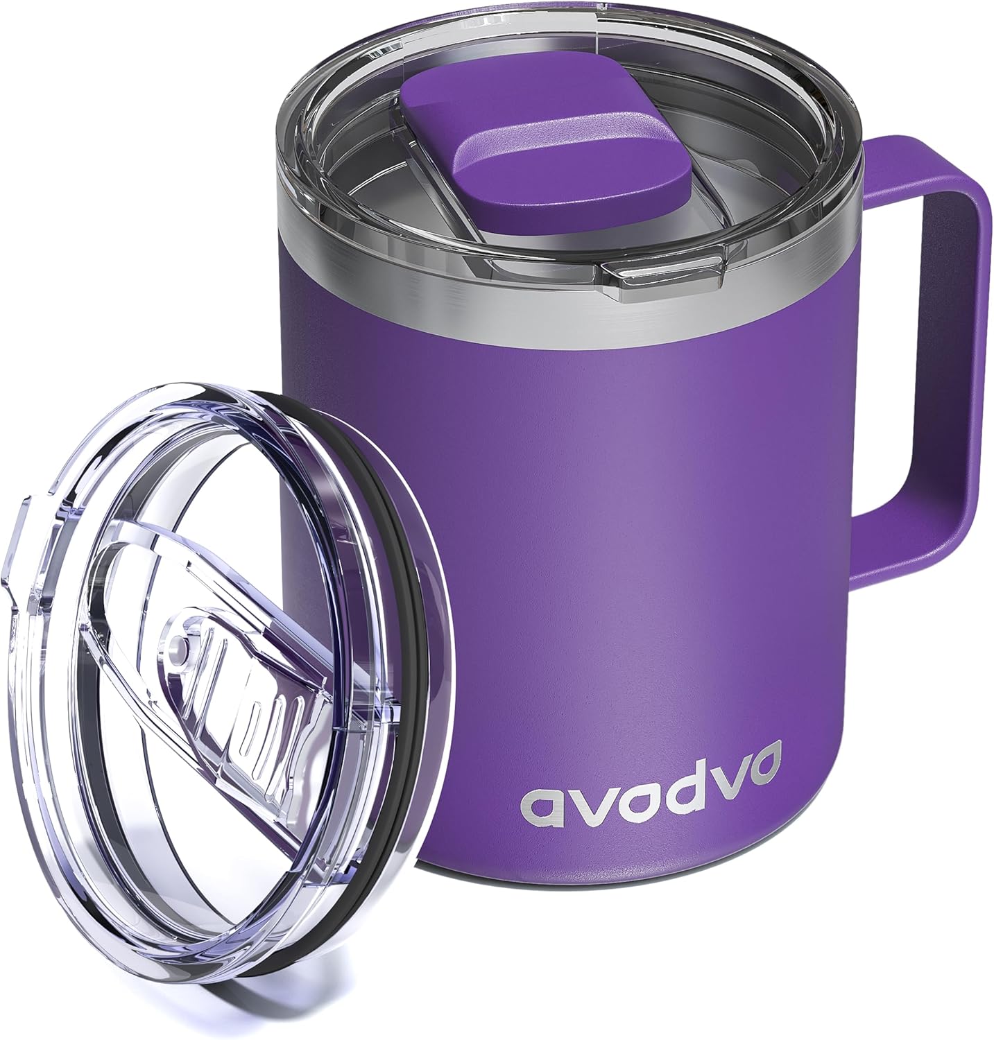 12oz Insulated Coffee Mug with Lid – Includes Two Lids, Stainless Steel Coffee Travel Mug with Handle, Double Wall Vacuum Insulated Camping Mug for Home, Office & Outdoor, Navy Blue