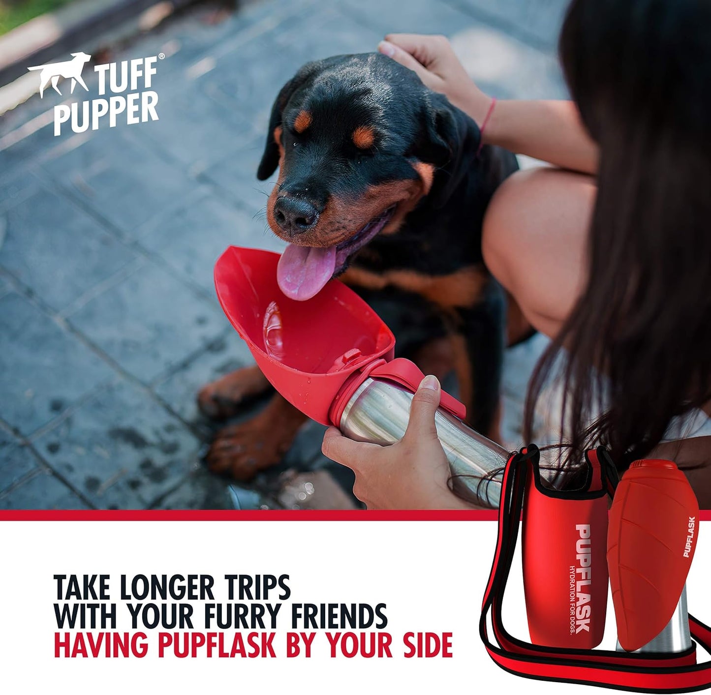 Tuff Pupper PupFlask Insulated Neoprene Dog Water Bottle Holder Sling with Wide Adjustable Shoulder Strap, Great for Travel, Walking, Hiking, Portable Pet Water Bottle Holder (40 OZ, Nebulas Blue)