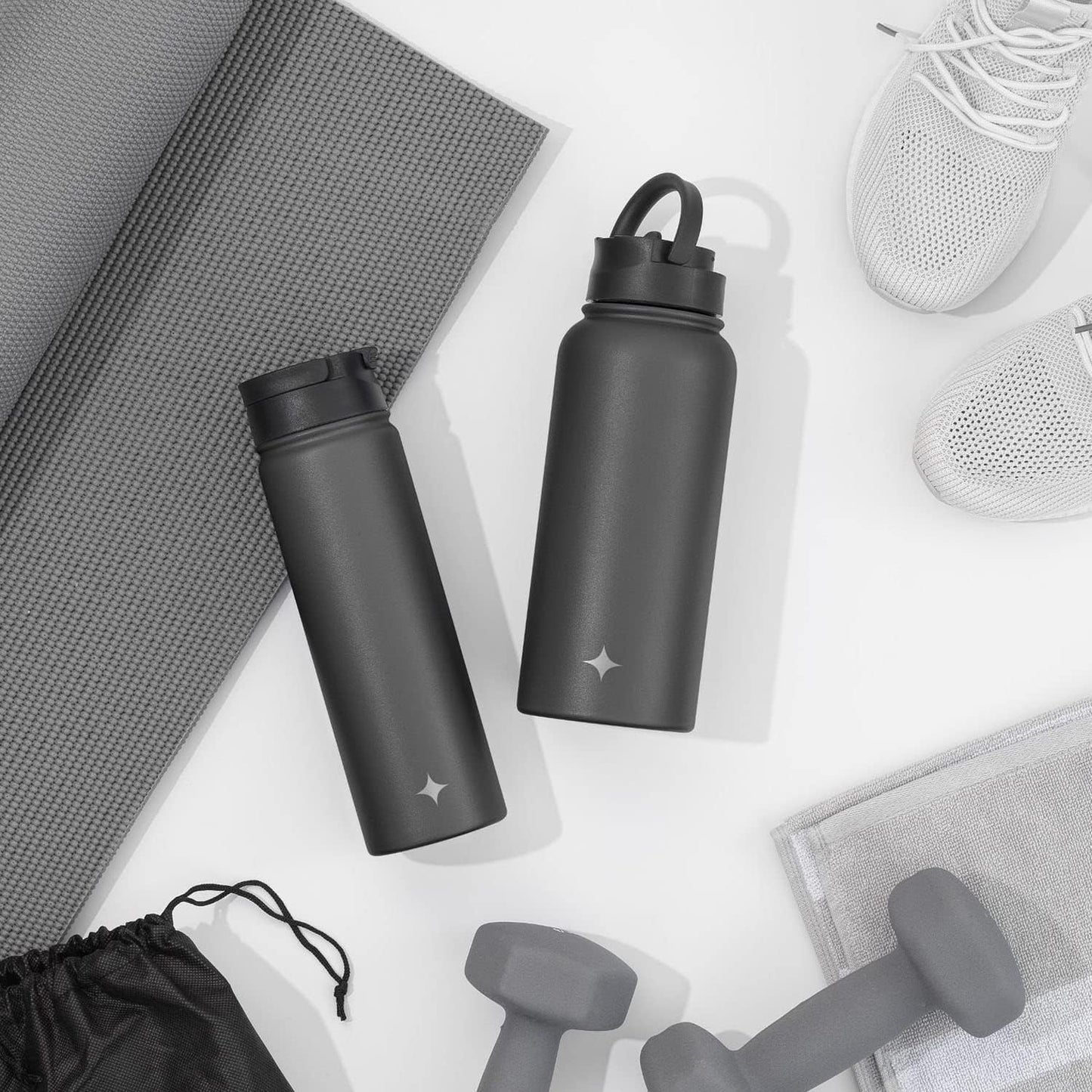 JoyJolt Triple Insulated Water Bottle with Straw Lid AND Flip Lid! 22oz Water Bottle, 12 Hour Hot/Cold Vacuum Insulated Stainless Steel Water Bottle. BPA-Free Leakproof Water Bottles - Thermos Bottle