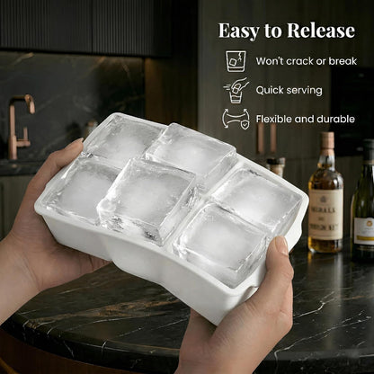 KitchFort Large Silicone Ice Cube Tray (2-Pack), Easy Release 2" Big Ice Cubes - Cocktail, Whiskey Ice Cubes Mold - Ice Trays for Freezer with Lid - Stackable Silicone Ice Tray - Black
